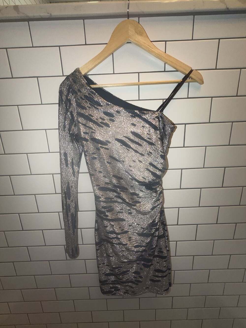 Hailey Logan by Adrianna Papell One-Shoulder Metallic Zebra Print Mini Dress